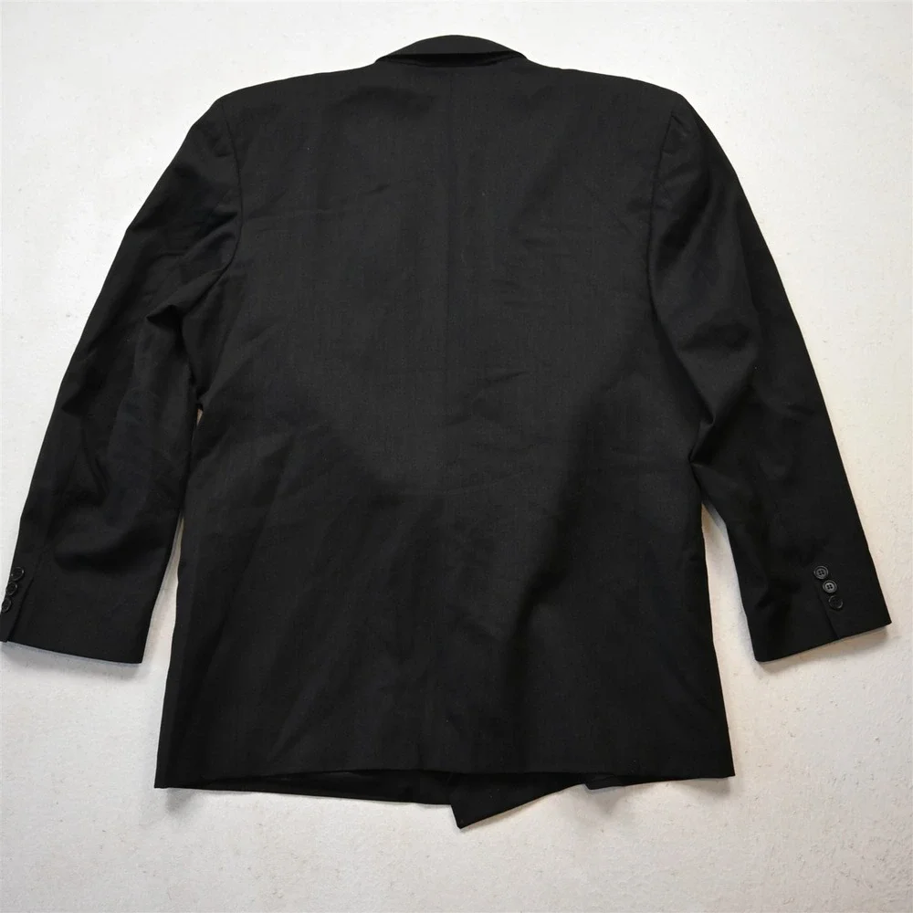 Vtg Italy Double‎ Breasted 44R Black Super 120s Marlane Wool Blazer Jacket Coat